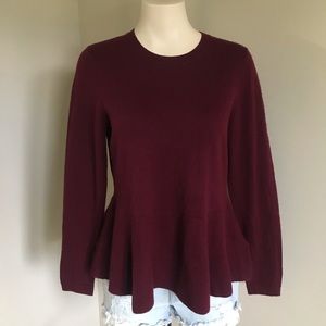 Nanette Lepore 100% Merino Wool Peplum Sweater Wine Red Size Medium